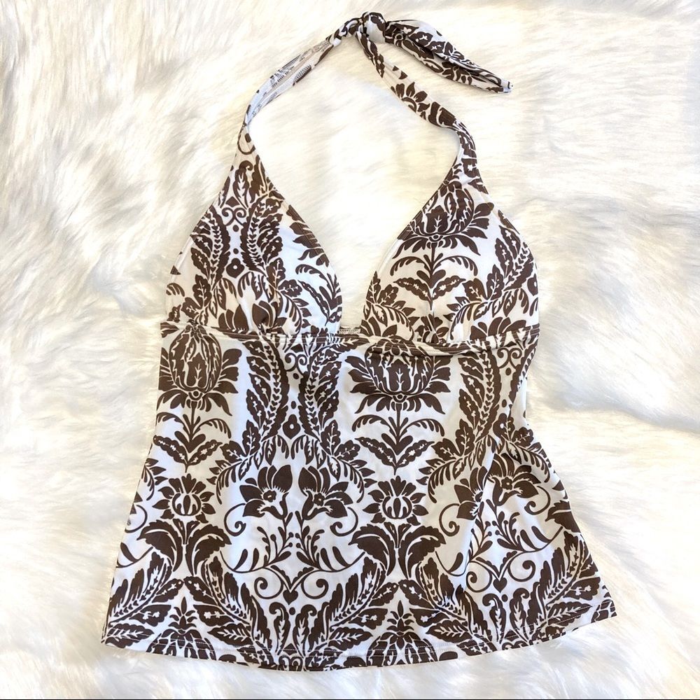 Victoria’s Secret Brown White Paisley Tie Halter Tankini Swim Top Small Boho